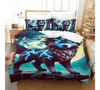 3 Piezas Funda Edredon 3D Impreso Dreamy Wolf con Cremallera Cama con 2 Fundas De Almohada Microfibra Ranspirable Adultos Y Adolescentes Single（140x200cm）