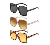 3 Piezas Gafas de Sol con Marco Grande, Cuadrado Retro de Protección Solar para Mujer - Moda para Desplazamientos, Playa y Viajes