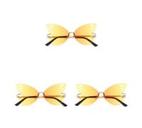3 Piezas Gafas de Sol Extragrandes con Diseño de Alas Amarillas sin Montura | Degradado Naranja, Brazos Metálicos Huecos, Estilo Vintage Noventero, para Fiesta, Calle y Ciclismo