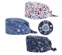 3 Piezas Gorro Quirofano Mujer Gorros de Trabajo con Botones Capuchas Ajustables con Banda para el Sudor Gorro Cocinero Cocina con Bolsa de Cola de Caballo Gorros de Ducha Quirofano Mujer
