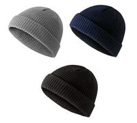 3 Piezas Gorro Trawler Beanie,Gorro Docker de Punto,Gorro Corto de Pescador en Clima Frío, Elástico, Estilo Retro y Hip-Hop