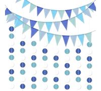 3 Piezas Guirnalda de Banderines para Exterior, Banderines Decorativos Azules con 2 Guirnaldas Circulares, Decoración para Jardín Fiestas Bodas y Cumpleaños