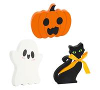 3 Piezas Halloween Decoraciones de Mesa, Decoración de Madera de Halloween Calabaza Fantasma Gato Negro Estatuas Decorativas para Interiores de Halloween para Fiesta Hogar Mesa