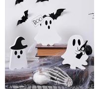 3 Piezas Halloween Madera Espíritus Decoración, Halloween Decoración de Mesa de Fantasmas, Estatuas Decorativas para Interiores de Fiesta para Fiesta Hogar Mesa