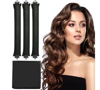 3 Piezas Heatless Hair Curlers con Pañuelo en la Cabeza Rizos sin Calor Rizador de Pelo Grandes sin Calor Persona para Todo Tipo de Cabello,Herramientas de Peinado Bricolaje (Negro)