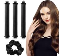 3 Piezas Heatless Hair Curlers, Rizos Sin Calor con Ganchos, Rizador Pelo Sin Calor con 1 Anillo para el Cabello, Rizador de Pelo Sin Calor para Todo Tipo de Cabello (Negro)