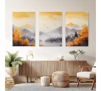 3 Piezas Hojas De Otoño Árbol Pájaros Cuadro Sobre Lienzo, Paisaje Natural Montaña Pintura Sobre Lienzo 20x30cmx3, Cuadros Decorativos para Salon Dormitorio Comedor Pasillo Oficina (Sin Marco)
