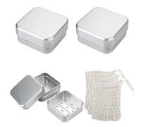 3 Piezas Jabonera de Viaje Cuadrado Aluminio Jaboneras Viaje con Rejilla de Goteo y Bolsa Jabon Solido para Jabón de Afeitar y Champú Sólido, para el Hogar y Viajes