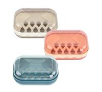 3 Piezas Jabonera de Viaje Portátil, Caja de Jabón Impermeable Hermetica, Contenedor de Jabón de Doble Capa con Tapa & Almohadilla de Drenaje, Jaboneras de Plástico para Ducha, Baño, Acampar, Escuela