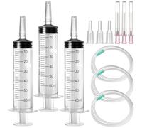 3 Piezas Jeringuilla 60ml Reutilizable Jeringa de Plastico con Tapas, Esteril Jeringa Grande con Manguera Jeringuilla con Aguja Jeringuillas para Laboratorio Medición Alimentación de Mascotas