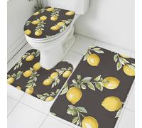 3 Piezas Juego De Alfombra De Baño Amarillo Verano Limón Gris Casa De Campo Botánico Forma De U para Baño por Encargo Cómoda Pedestal Tapa Estera, para Dormitorio, Cocina, Bathroom