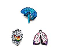 (3 piezas) Juego de pines médicos esmaltados únicos de corazón, cerebro, pulmón, pulmón, pulmón, enfermera, accesorio para mochilas, ropa, jeans, sombreros, insignia y regalo, acero de aleación, no