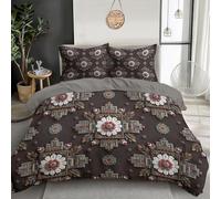 3 Piezas Juego de Ropa de Cama Reversible, con 1 Funda de Edredón y 2 Funda de Almohada, Diseño de Impresión Azteca Tribu y Tradición Arte, fácil Cuidado, 150x220cm, Marrón Oscuro