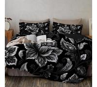3 Piezas Juego de Ropa de Cama Reversible, con 1 Funda de Edredón y 2 Funda de Almohada, Diseño de Impresión Paisley Flores y Tradición, fácil Cuidado, 200x200cm, Blanco y Negro