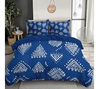 3 Piezas Juego de Ropa de Cama Reversible, con 1 Funda de Edredón y 2 Funda de Almohada, Diseño de Impresión Tribu Geometría y Tradición Arte, fácil Cuidado, 150x220cm, Azul