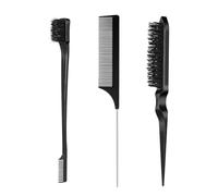 3 Piezas Kit Peine Peinar Cabello, Cepillo Cardar Pelo, Peine de Cola con Punta, Cepillo de Doble Borde Peine, Cepillos de Peinar, para el Hogar, Salones, Peluqueros, Negro