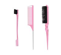 3 Piezas Kit Peine Peinar Cabello, Cepillo Cardar Pelo, Peine de Cola con Punta, Cepillo de Doble Borde Peine, Cepillos de Peinar, para el Hogar, Salones, Peluqueros, Rosa
