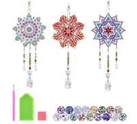 3 Piezas Kits de Atrapasueños de Pintura de Diamantes Campanas de Viento de Pintura con Diamantes Doble Cara Mandala Pintura de Diamantes Colgantes Adornos para Hogar y Jardín