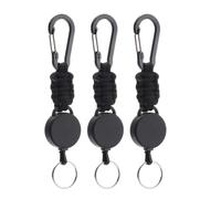 3 piezas llavero extensible retractil, llavero extensible, soporte para tarjetas de identificación extensible con mosquetón(negro)