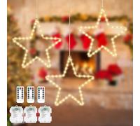 3 Piezas Luces Navideñas para Ventanas, Lámpara en Forma de Estrella Grande, Con Temporizador y 8 Modos Intermitentes para Fiestas, A Pilas (Sin Batería)