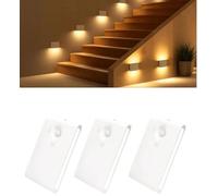 3 Piezas Luz Nocturna LED con Sensor de Movimiento y Batería Recargable Brillo Regulable, 4 Modos (ON/Auto/Noche/OFF), Luz Magnética Inalámbrica, Iluminación para Escaleras, Pasillo, Dormitorio,y Baño