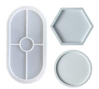 3 Piezas MaehSab Kit de Molde de Resina para Bandeja de Bricolaje de,para Posavasos,Ceniceros, Portavelas,Manualidades,Decoración del Hogar(ovalada + redonda+hexágono)