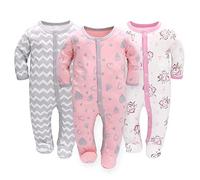 3 piezas mamelucos para bebés pijama de bebé saco de dormir de algodón con pies con botones Gr.56 62 68 para niñas recién nacidas (68, amor + unicornio)