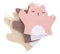 3 Piezas Manopla Exfoliante de Baño, Secado Rápido, PE | Lazo para Colgar, Fibra Artificial y Toalla, para Ducha Diaria y Baño Infantil, Diseño Liso Color Aleatorio