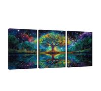 3 Piezas Marco de Madera Cuadros Decoracion Salon Modernos Árbol de la vida Lienzos Decorativos Grandes Cielo Estrellado Cuadros Decoración Dormitorios Posters para Pared Dormitorio 40x50cm U1-1003