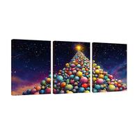 3 Piezas Marco de Madera Cuadros Decoracion Salon Modernos Árbol de Navidad Lienzos Decorativos Grandes Cielo Estrellado Cuadros Decoración Dormitorios Posters para Pared Dormitorio 40x50cm U1-1021