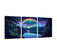 3 Piezas Marco de Madera Cuadros Decoracion Salon Modernos Bosque Lienzos Decorativos Grandes Cielo Estrellado Cuadros Decoración Dormitorios Posters para Pared Baño Restaurante Cocina 20x30cm U1-930