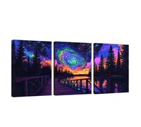 3 Piezas Marco de Madera Cuadros Decoracion Salon Modernos Cielo Estrellado Lienzos Decorativos Grandes Puente Cuadros Decoración Dormitorios Posters para Pared Baño Restaurante Cocina 40x50cm U1-1144