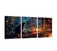 3 Piezas Marco de Madera Cuadros Decoracion Salon Modernos Cielo Estrellado Lienzos Decorativos Grandes Gato Cuadros Decoración Dormitorios Posters para Pared Baño Restaurante Cocina 40x60cm U1-1141