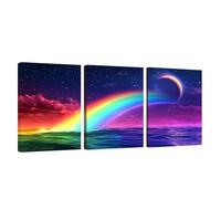 3 Piezas Marco de Madera Cuadros Decoracion Salon Modernos Cielo Estrellado Lienzos Decorativos Grandes Nube Cuadros Decoración Dormitorios Posters para Pared Baño Restaurante Cocina 50x75cm U1-1152