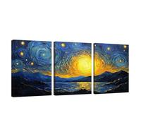 3 Piezas Marco de Madera Cuadros Decoracion Salon Modernos Cielo Estrellado Lienzos Decorativos Grandes Océano Cuadros Decoración Dormitorios Posters para Pared Baño Restaurante Cocina 40x50cm U1-1137