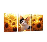 3 Piezas Marco de Madera Cuadros Decoracion Salon Modernos Gato Lienzos Decorativos Grandes Girasol Cuadros Decoración Dormitorios Posters para Pared Baño Restaurante Cocina Bar Oficina 20x25cm U1-686