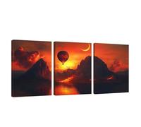 3 Piezas Marco de Madera Cuadros Decoracion Salon Modernos Luna Lienzos Decorativos Grandes Globo Aerostático Cuadros Decoración Dormitorios Posters para Pared Baño Restaurante Cocina 40x50cm U1-1212