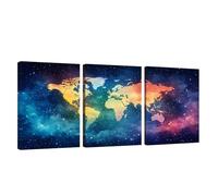 3 Piezas Marco de Madera Cuadros Decoracion Salon Modernos Mapa del mundo Lienzos Decorativos Grandes Cielo Estrellado Cuadros Decoración Dormitorios Posters para Pared Baño Dormitorio 45x70cm U1-1024