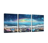 3 Piezas Marco de Madera Cuadros Decoracion Salon Modernos Océano Lienzos Decorativos Grandes Cielo Estrellado Cuadros Decoración Dormitorios Posters para Pared Baño Restaurante Cocina 30x50cm U1-257