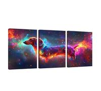 3 Piezas Marco de Madera Cuadros Decoracion Salon Modernos Perro Lienzos Decorativos Grandes Cielo Estrellado Cuadros Decoración Dormitorios Posters para Pared Baño Restaurante Cocina 40x50cm U1-214