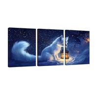 3 Piezas Marco de Madera Cuadros Decoracion Salon Modernos Zorro Lienzos Decorativos Grandes Cielo Estrellado Cuadros Decoración Dormitorios Posters para Pared Baño Restaurante Cocina 45x70cm U1-282