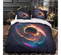 3 Piezas Microfibra Cosmic Vortex Fuego Fundas Edredón Impresión 3D Funda Almohada Suave Digital Fantasy Funda Edredon for niños Super King（260x220cm）