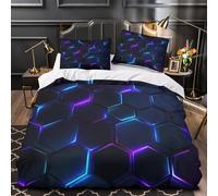 3 Piezas Microfibra de poliéster Hexagon Lights Funda de Edredón Cremallera Oculta Fundas Almohada Antibacteriana neon Futuristic Juego Fundas Edredón for niños y niñas Super king（260x220cm）