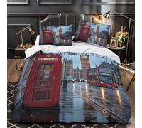 3 Piezas Microfibra de poliéster London Street Funda Edredon Impresión 3D Fundas Almohada Antibacteriana Vintage Urban Atmosphere Funda Edredon for jóvenes King（220x240cm）