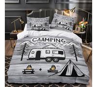 3 Piezas Microfibra Impresión 3D Camping RV Funda de Edredón Impresión 3D Funda Almohada Antibacteriana Outdoor Adventure Juego Fundas Edredón Cremallera Oculta for familia Single（140x200cm）