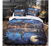 3 Piezas Microfibra Impresión 3D Night Castle Juego de Fundas para Edredón Funda Almohada a Juego Lavables Fantasy Night Funda Edredon for Adolescentes King（220x240cm）