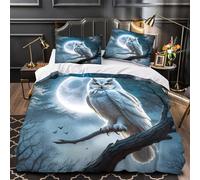 3 Piezas Microfibra Impresión 3D Night Owl Perched Juego de Fundas para Edredón Funda Almohada a Juego Lavables Fantasy Moonlit Funda Edredon for Adolescentes Single（135x200cm）