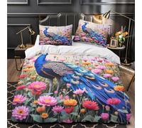 3 Piezas Microfibra Impresión 3D Peacock in Jardín Funda Edredon Estampado 3D Cremallera Oculta Fundas Almohada Antialérgica Vibrant Floral Funda de Edredón for Adolescentes Single（140x200cm）