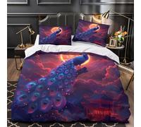 3 Piezas Microfibra Impresión 3D Peacock in Moonlight Juego de Fundas para Edredón Funda Almohada a Juego Lavables Fantasy Funda Edredon for Adolescentes Single（135x200cm）