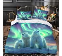 3 Piezas Microfibra Impresión 3D Polar Bears Under Aurora Juego Fundas Edredón Diseño 3D Funda Almohada Suave Naturaleza Fantasy Funda de Edredón for Adolescentes Double（200x200cm）
